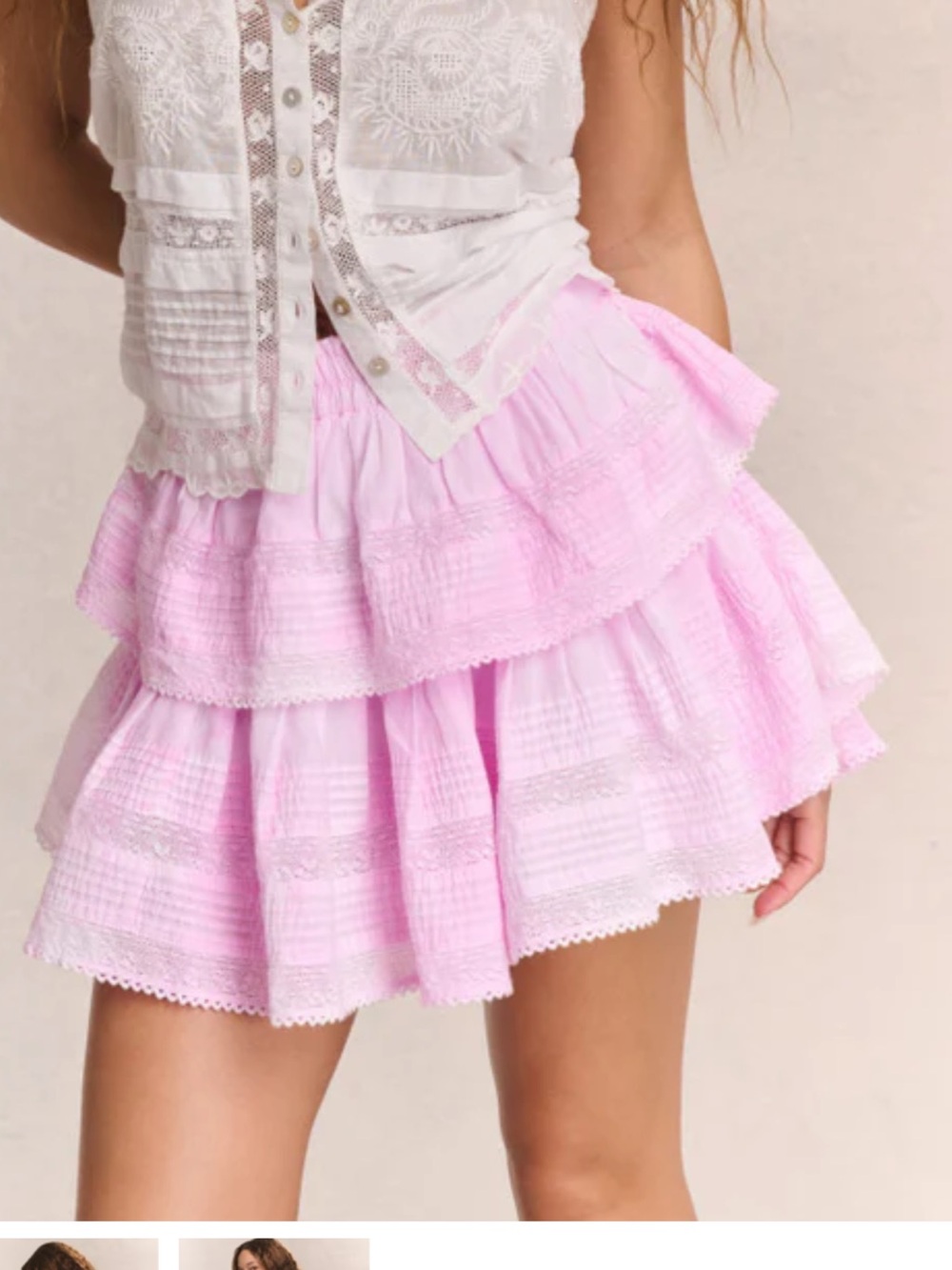 Love Shack Fancy Tiered Pink Ruffle Mini Skirt